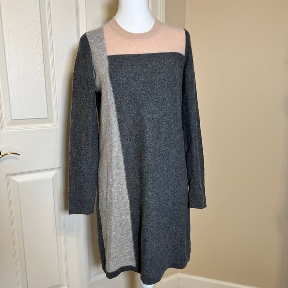 Vince Color Block 100% Cashmere Sweater Dress Long Sleeve Grey Nude Size Small - Picture 1 of 8